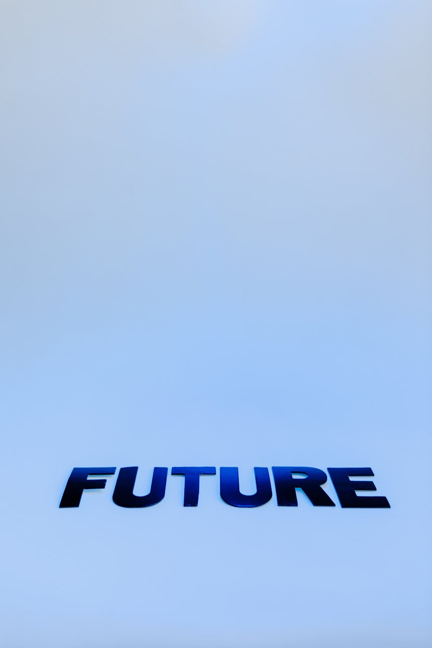 Picture of blue sky with words Future coming through it